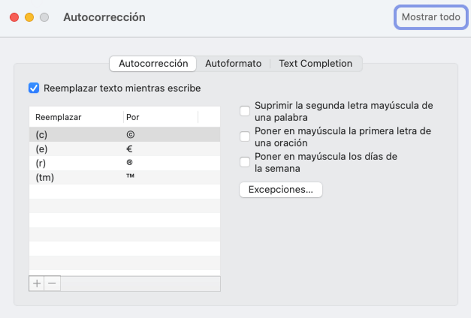 Outlook para Mac: opciones de autocorrección