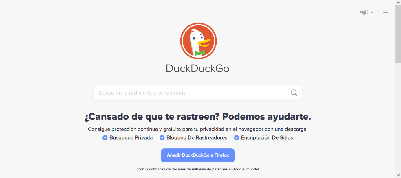 Captura de la página de inicio de DuckDuckGo