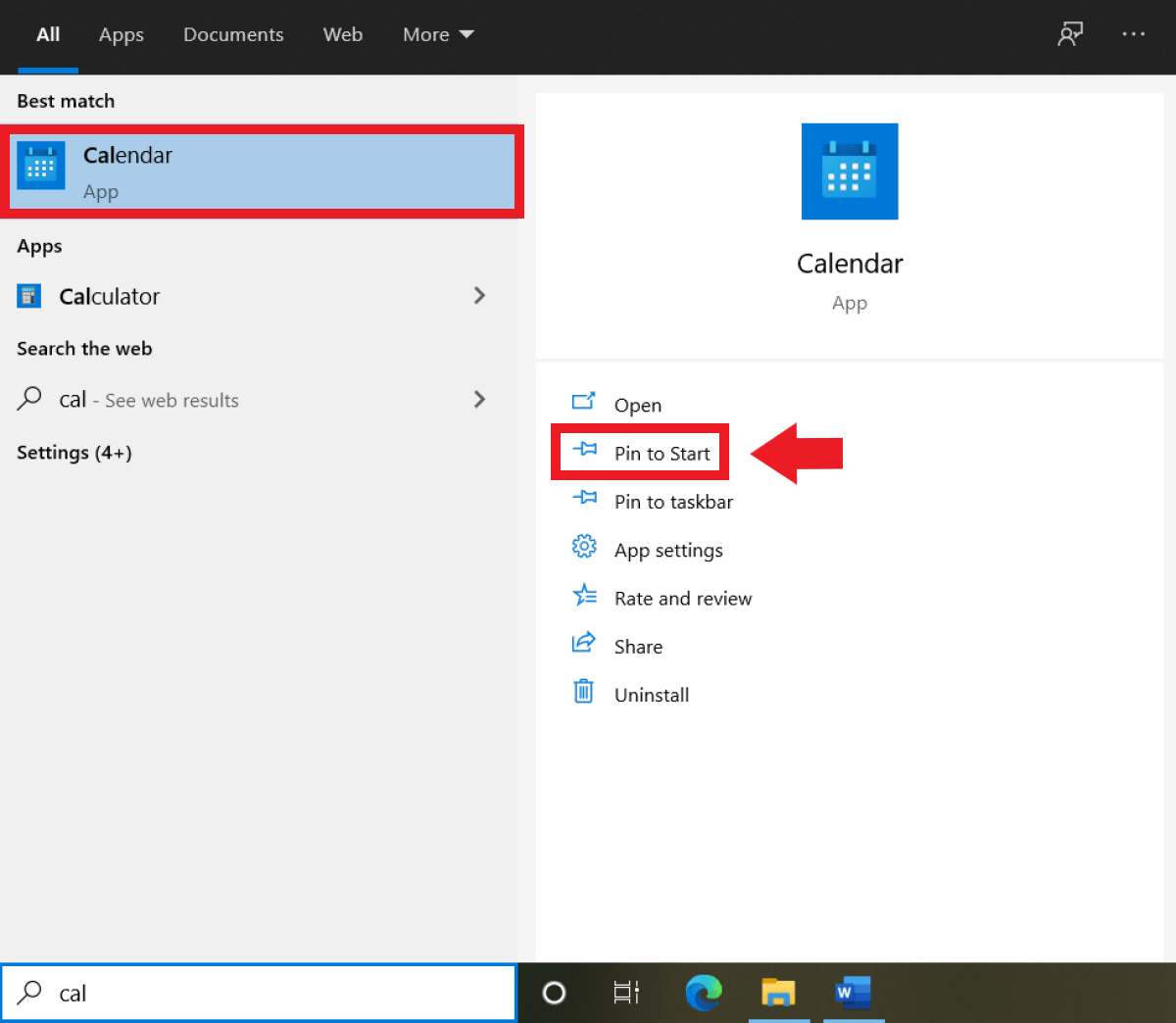 Anclar la aplicación Calendario de Windows a la barra de tareas