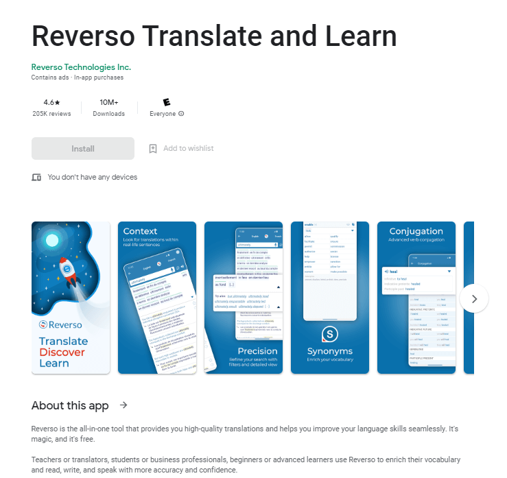 Reverso Traductor en Google Play Store