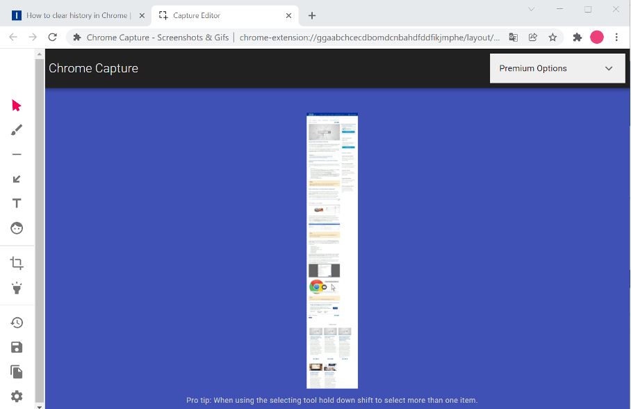 Captura de pantalla del editor de Chrome Capture