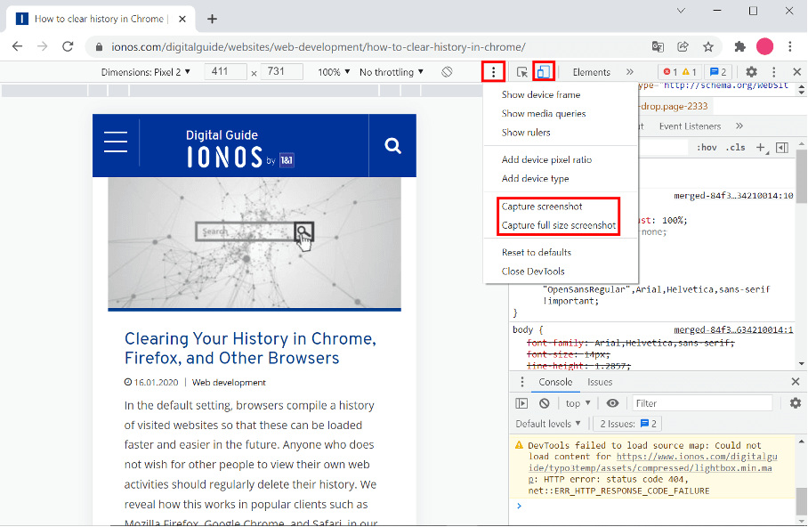 Captura de pantalla de las herramientas para desarrolladores de Chrome