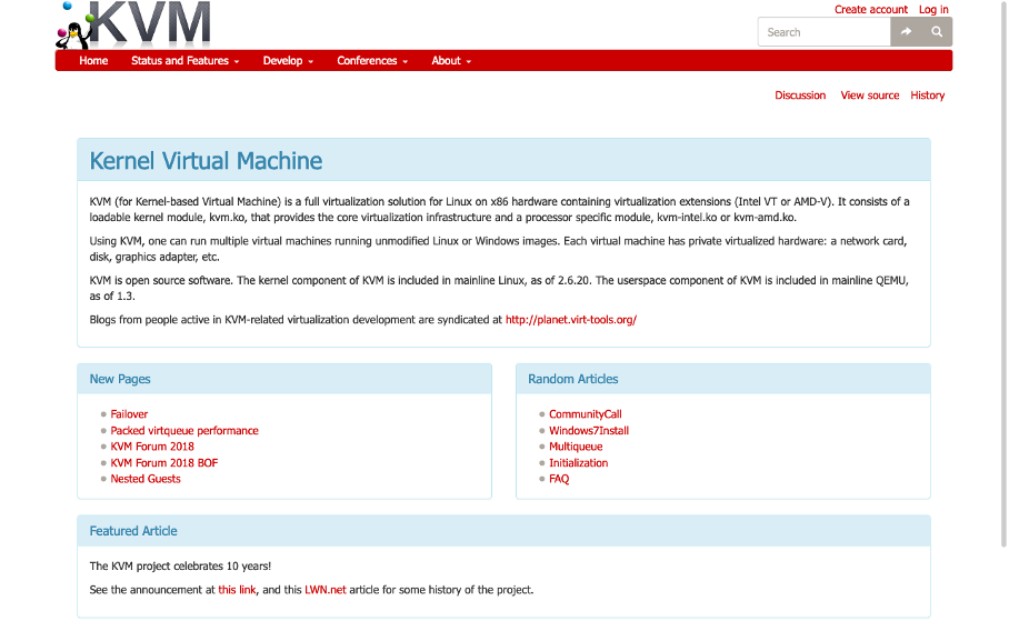 Captura de pantalla del sitio web de KVM