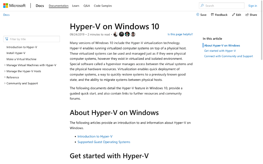 Captura de pantalla del sitio web de Hyper-V Manager