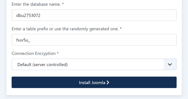 Configurar Joomla: enlace a la base de datos