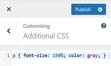 Captura de pantalla del Personalizador de WordPress con CSS adicional