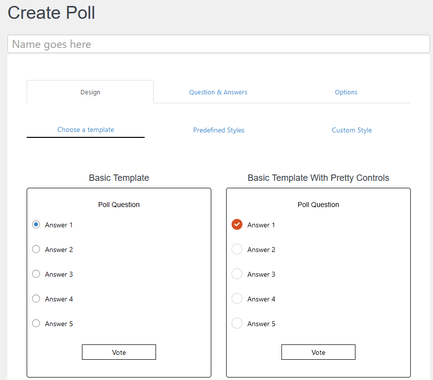Selección de plantillas en YOP Poll