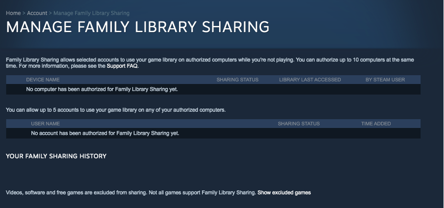 Captura de pantalla de la biblioteca familiar de Steam