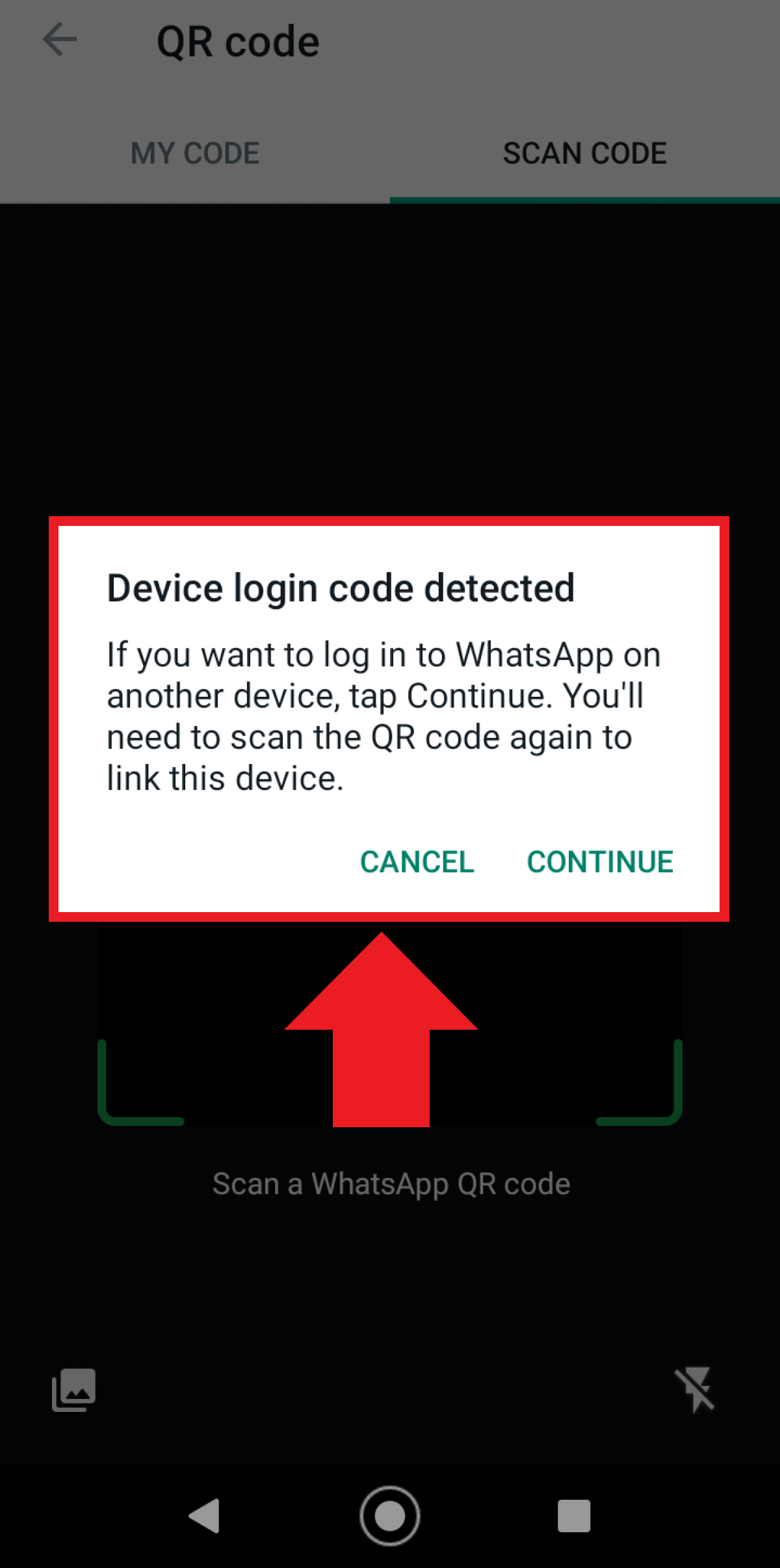 El escáner QR en los ajustes de WhatsApp