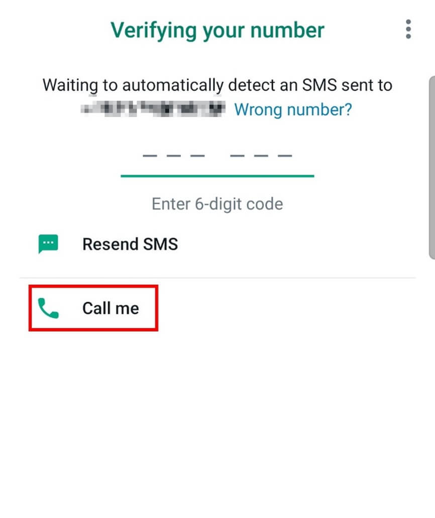 Opción de recibir una llamada para verificar tu número de teléfono en WhatsApp