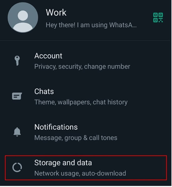 WhatsApp: “Almacenamiento y Datos” en “Ajustes”