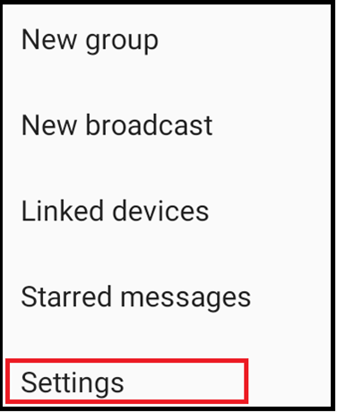Menú “Más opciones” de WhatsApp con “Ajustes”