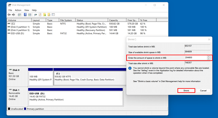 Reducir unidad de disco en Windows 11