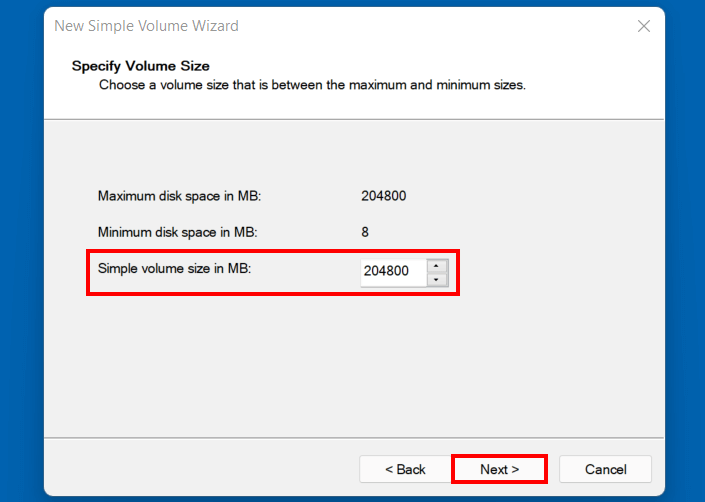 Windows 11: establecer el tamaño del volumen