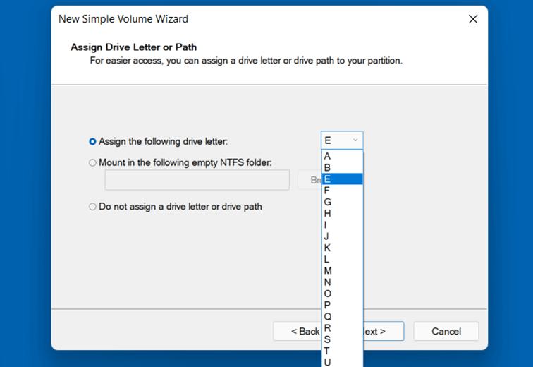 Asignar letra a la unidad de disco en Windows 11
