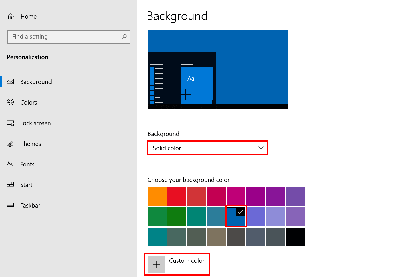Windows 10: color sólido como fondo de pantalla