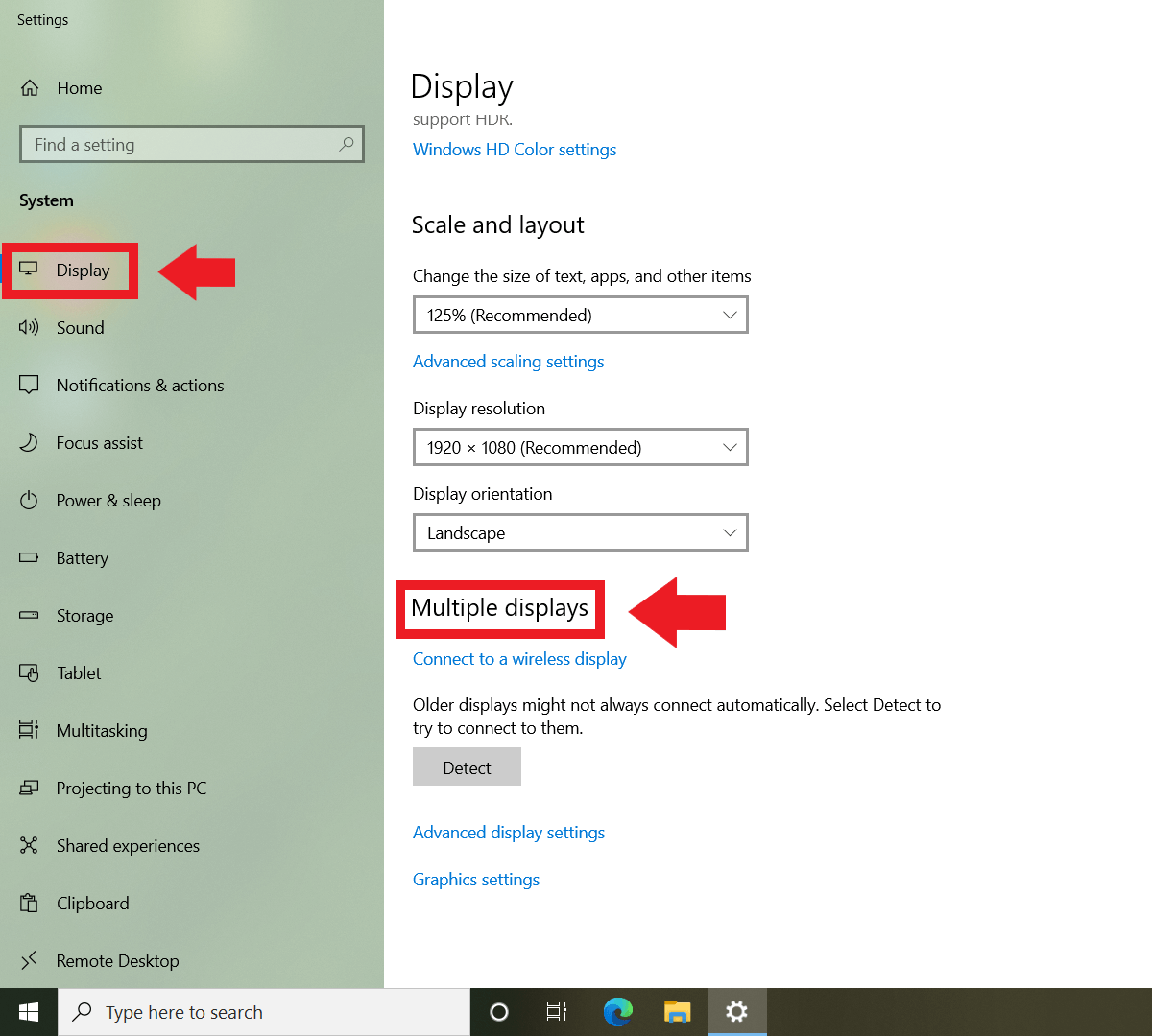 Windows 10: configuración de la sección “Pantalla” y “Varias pantallas”