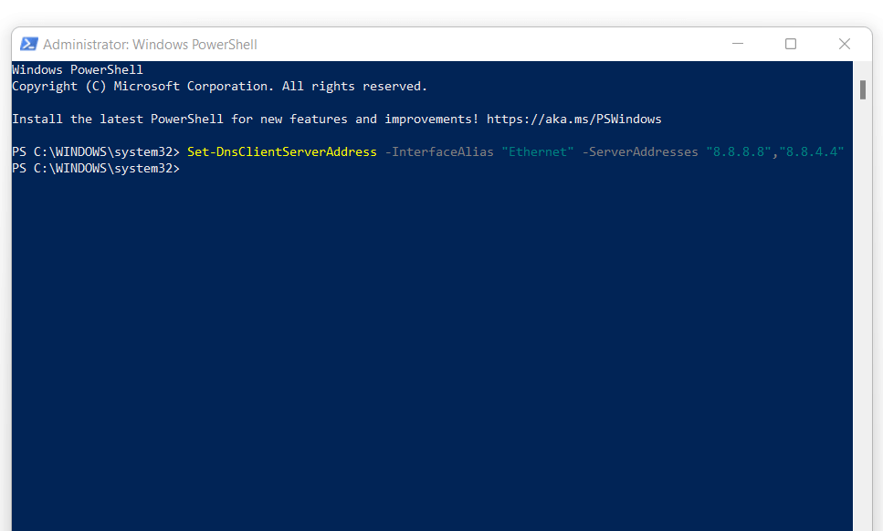 Windows 11: cambiar la dirección del servidor DNS con PowerShell