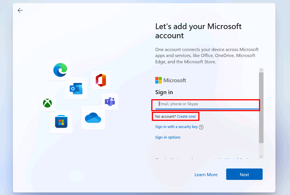 Instalación de Windows 11: añade una cuenta de Microsoft