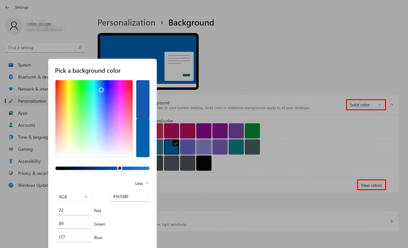 Windows 11: Establecer el color del fondo de pantalla