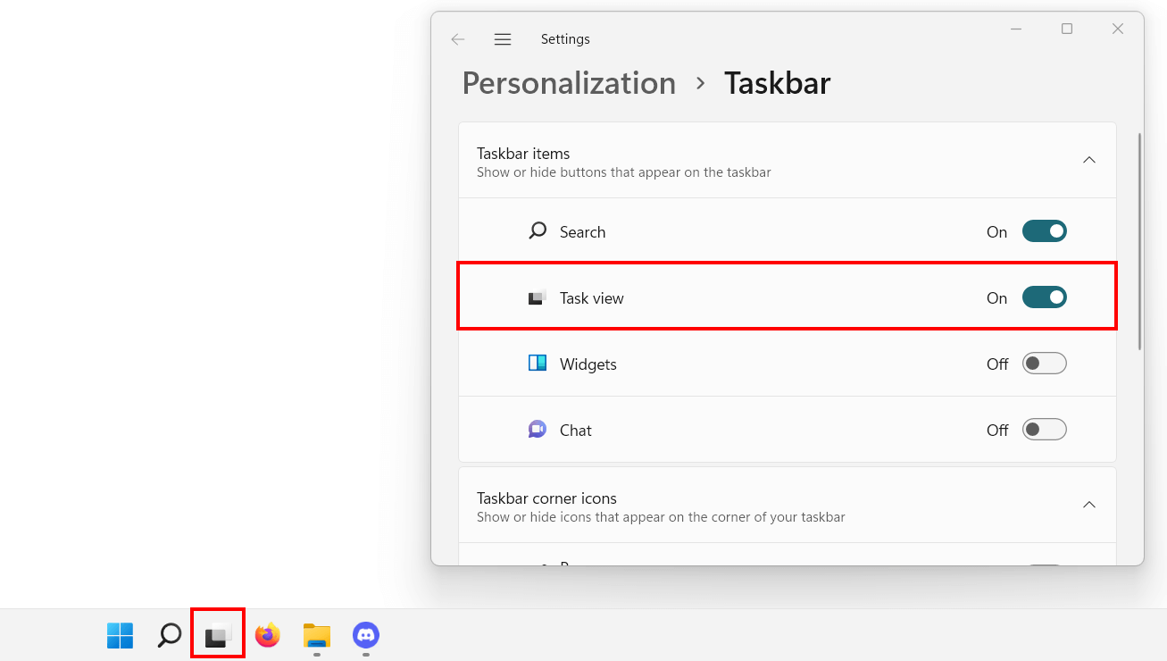 Windows 11: entrada “Vista de tareas” de la barra de tareas