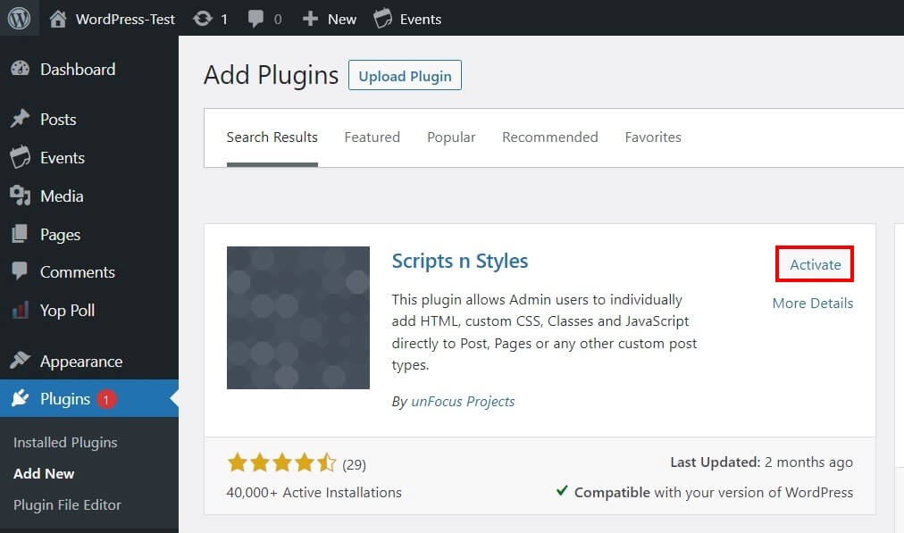 Backend de WordPress: Instalación de “Scripts n Styles”