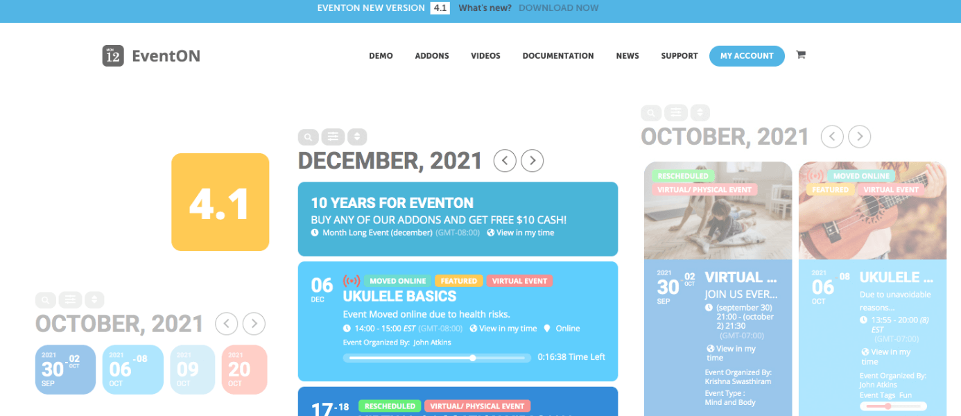 Captura de pantalla de la página oficial de EventOn