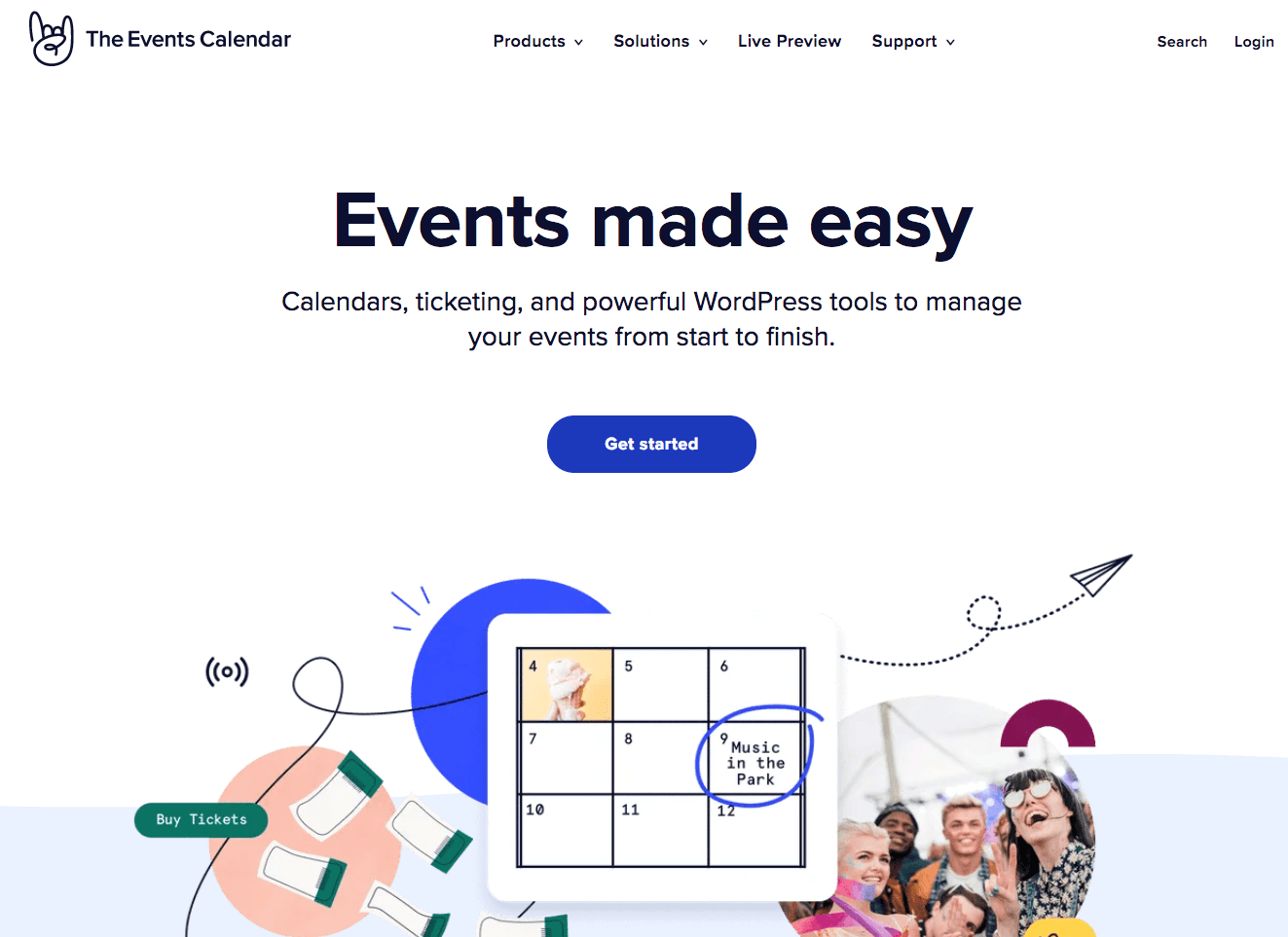 Captura de pantalla de la página web de The Events Calendar