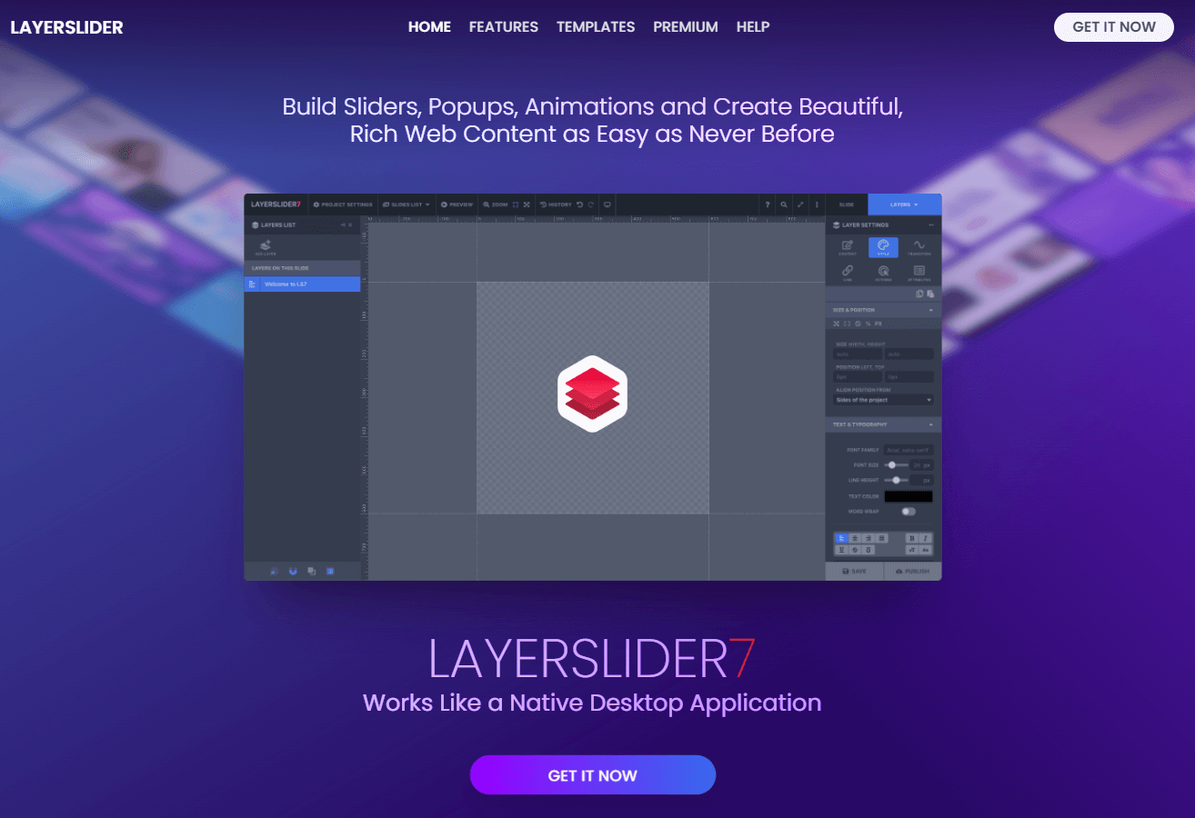 Captura de pantalla de la página web del plugin LayerSlider