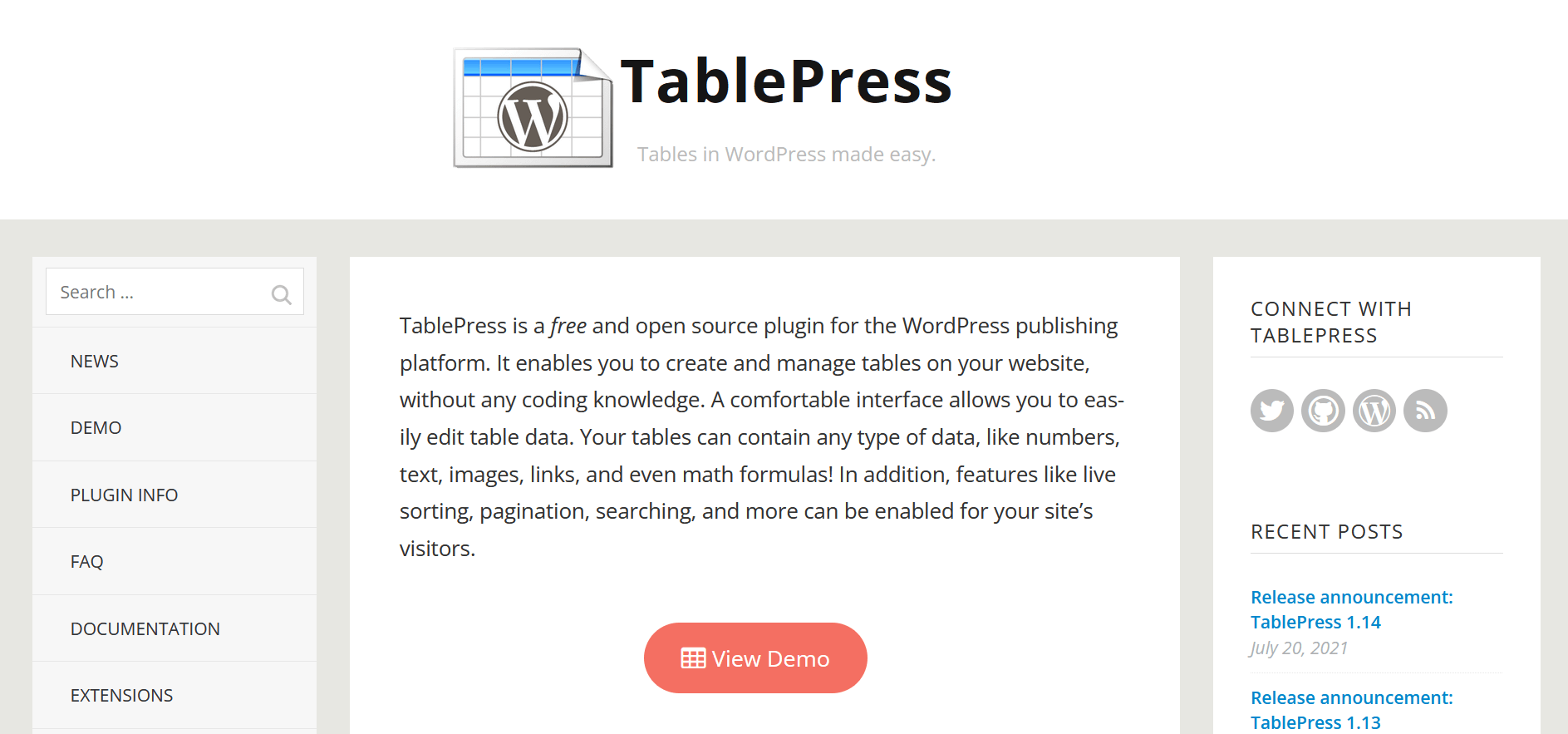 Captura de pantalla del plugin para crear tablas en WordPress “TablePress”