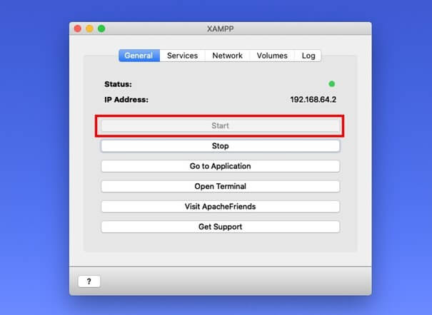 Interfaz de usuario con la configuración general de XAMPP