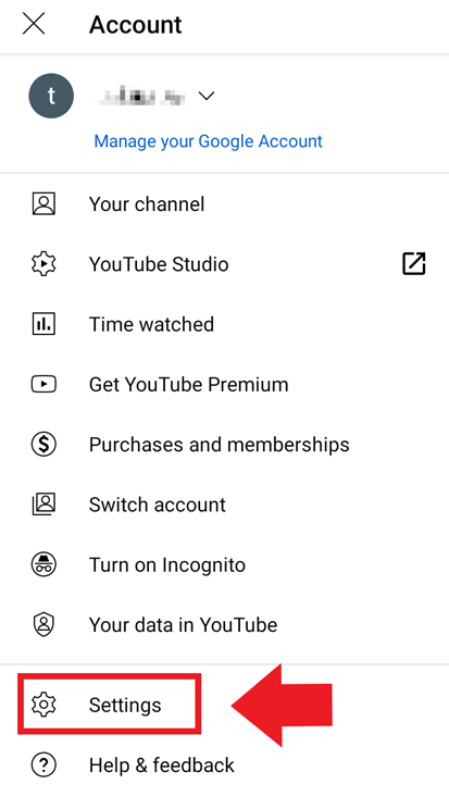 App de YouTube: opción “Configuración”