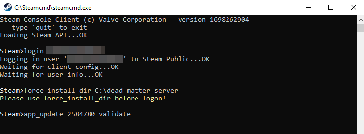 SteamCMD: instalación del servidor Dead Matter