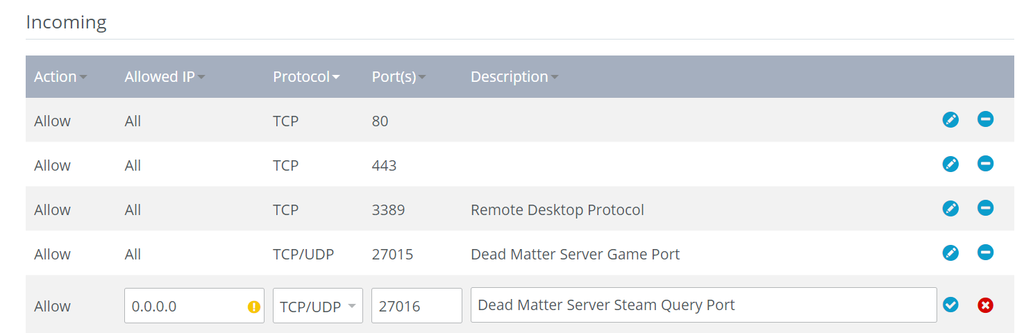 Cuenta de cliente de IONOS: liberación de puertos para el servidor Dead Matter