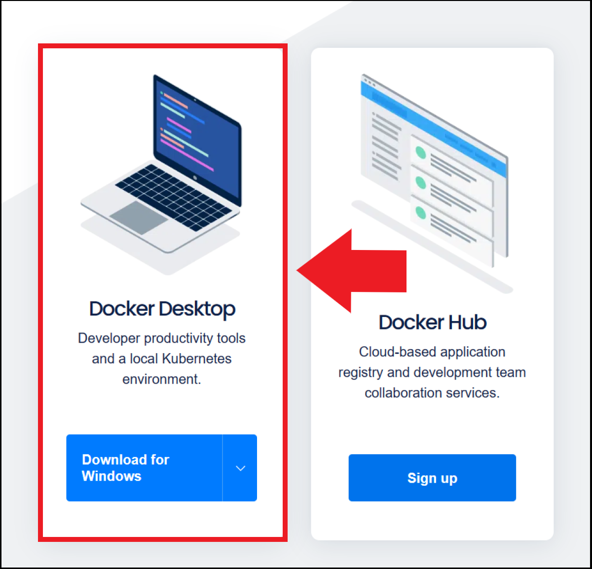 Captura de la página web de Docker con la opción de descargar Docker Desktop
