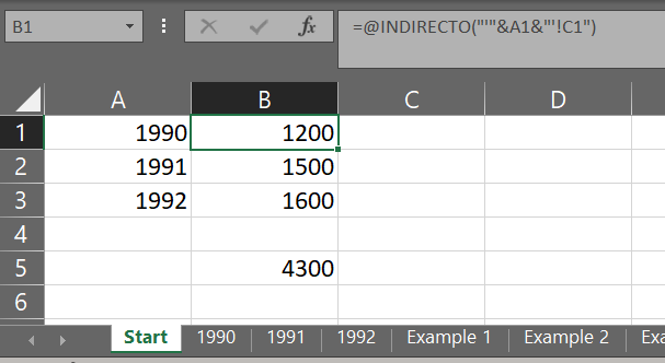 Representar valores de diferentes hojas con INDIRECTO en Excel