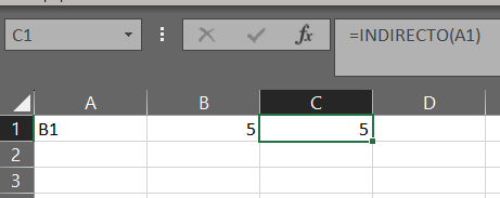 Ejemplo muy sencillo de la función INDIRECTO en una tabla de Excel
