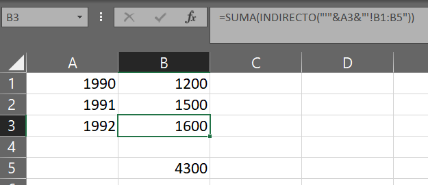 Combinación de SUMA e INDIRECTO en una tabla de Excel