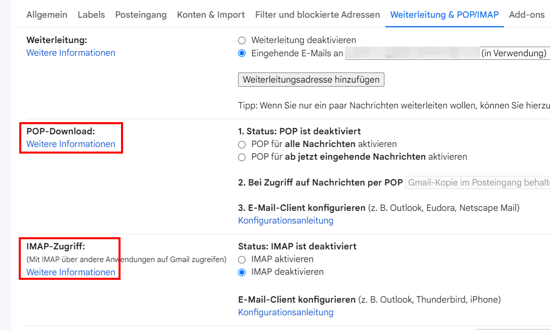 Configuración de Gmail para POP/IMAP/SMTP Auth
