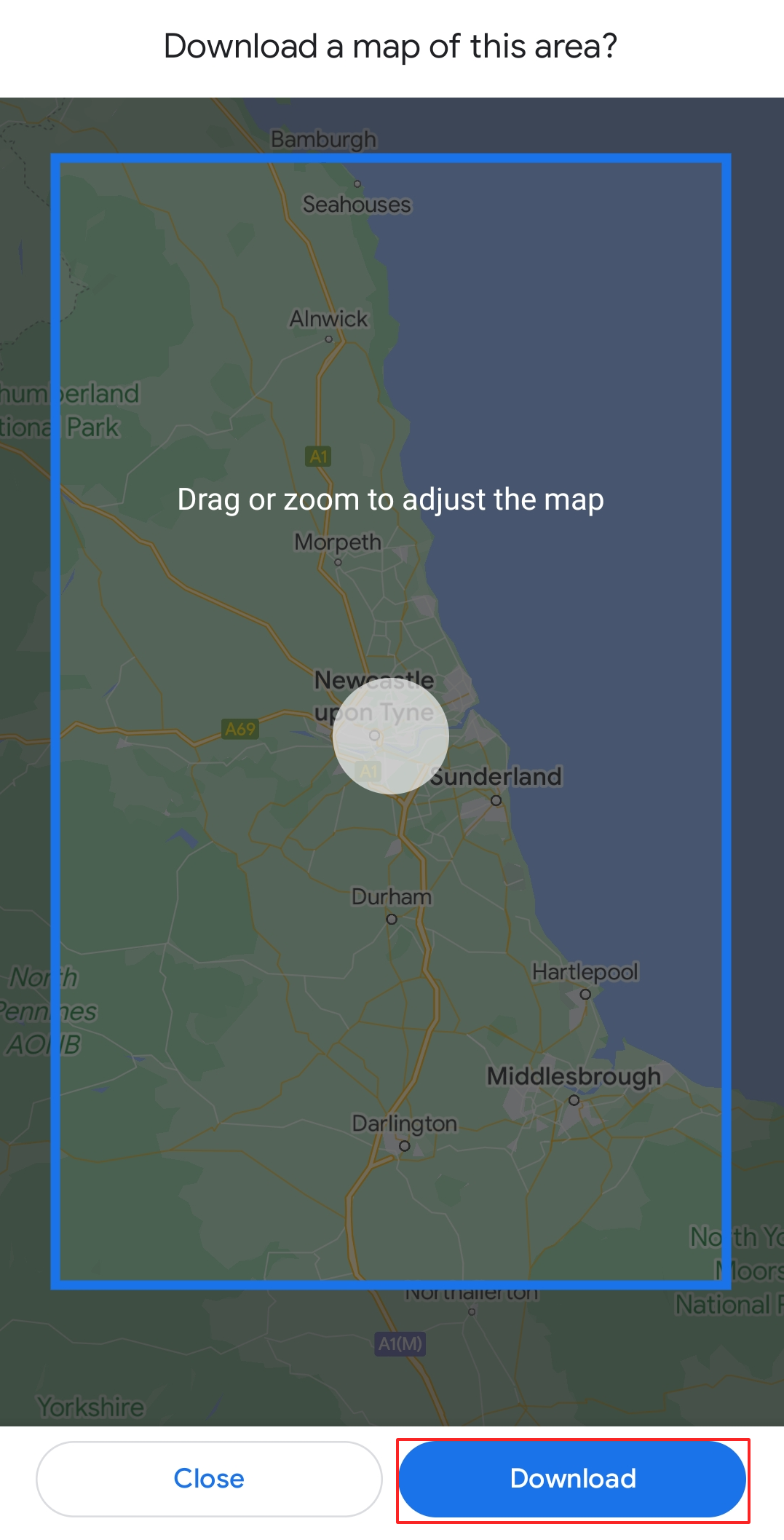 Captura de pantalla de la función de mapas sin conexión de Google Maps