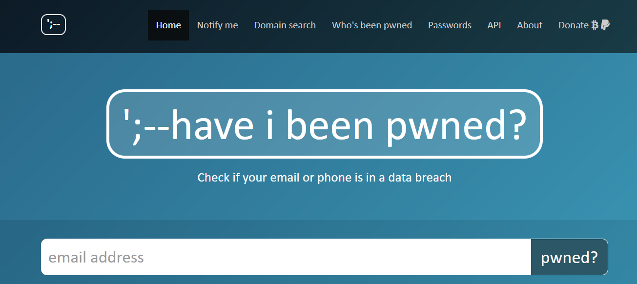 Captura de pantalla de la web “Have I Been Pwned?”