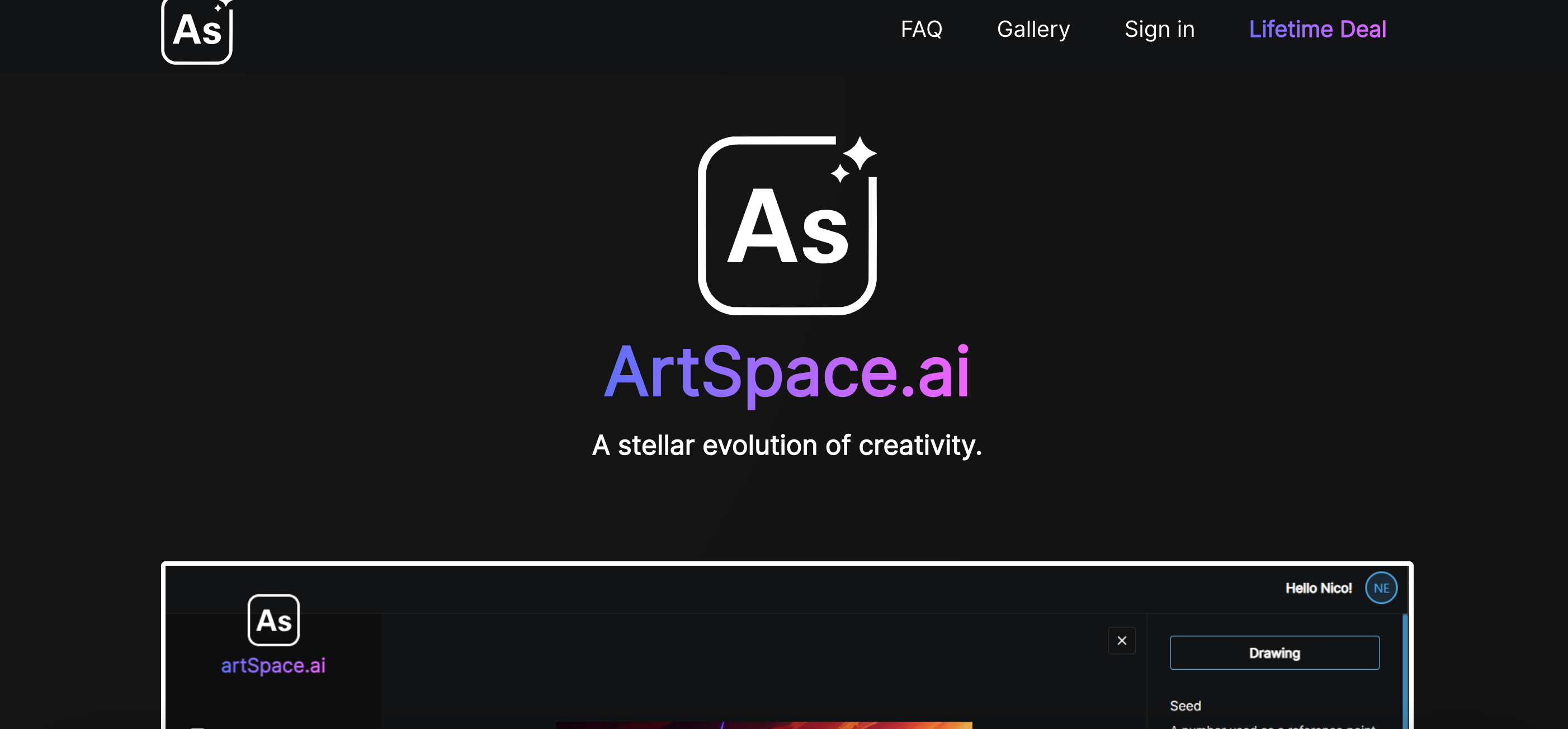 Captura de pantalla de la página web de ArtSpace.ai