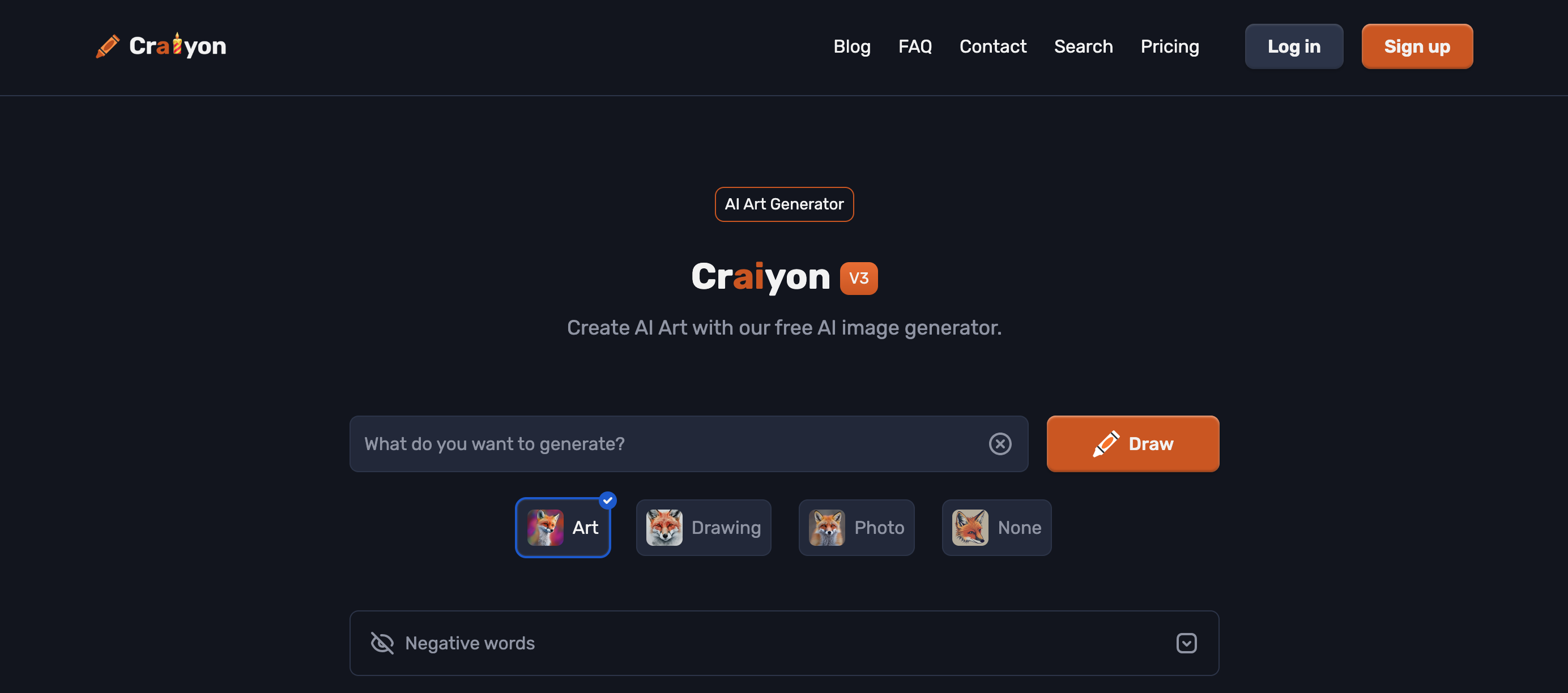 Captura de pantalla de la página web de Craiyon