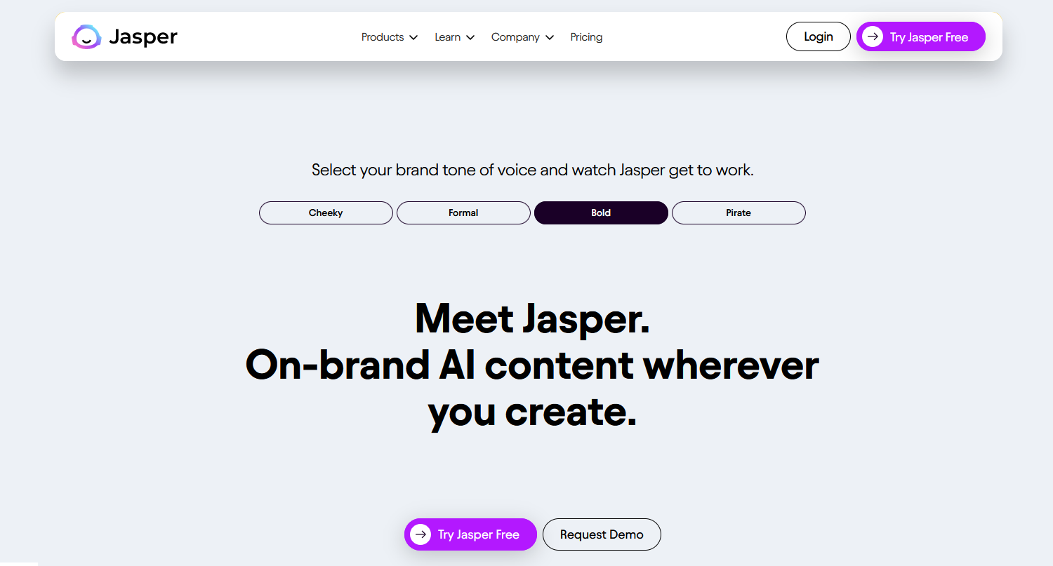 Captura de pantalla de la página web de Jasper