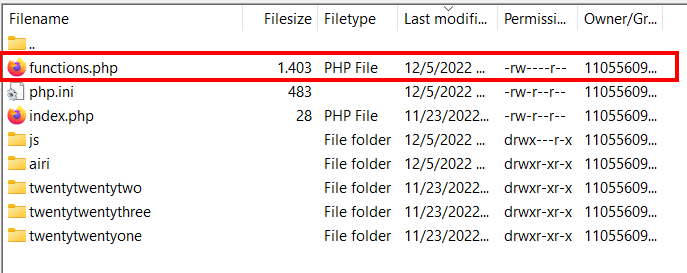 Captura de pantalla del archivo functions.php