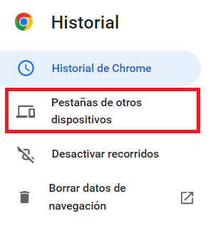 Captura de pantalla de las opciones del historial en el navegador Chrome
