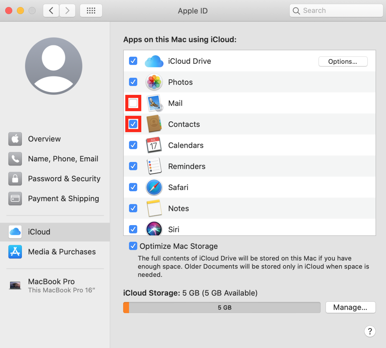 Captura de pantalla de la interfaz de usuario de iCloud en un Mac