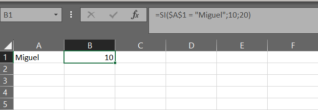 Función SI en Excel con lista desplegable