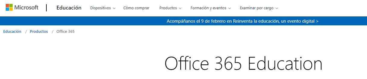 Página de inicio de Microsoft Office 365 Education