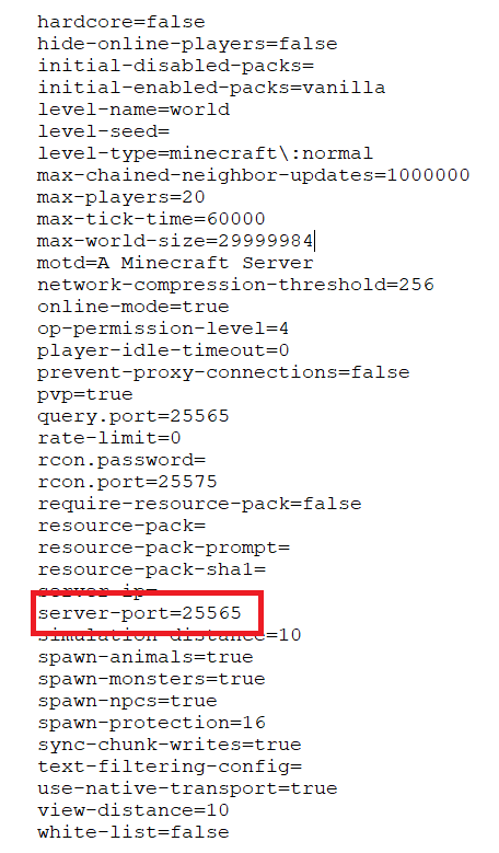 Servidor de Minecraft: sección del archivo server.properties